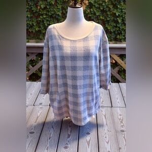 Comfort Corner Women’s XX Blue And White Checkered 3/4 Sleeves Scoop Neck Soft